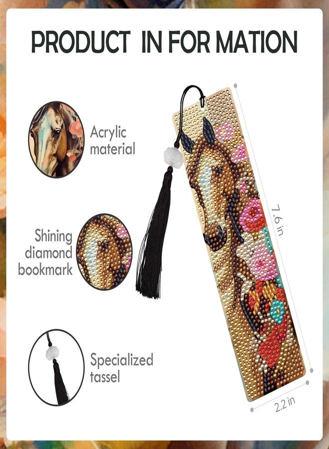 INCOK Diamond Painting Art Bookmarks - 6 PCS DIY Horse Flower Diamond Painting Kits by Numbers Farmhouse Art Craft Mothers Day Birthday Graduation Gift for Beginner Horse Lover Students Teachers - Image 4
