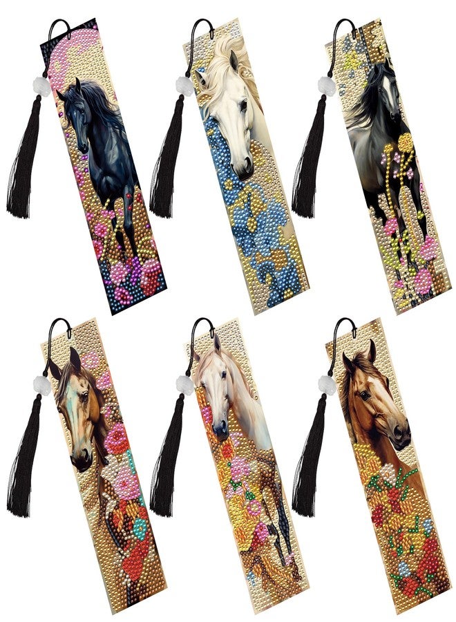 INCOK Diamond Painting Art Bookmarks - 6 PCS DIY Horse Flower Diamond Painting Kits by Numbers Farmhouse Art Craft Mothers Day Birthday Graduation Gift for Beginner Horse Lover Students Teachers - Image 1