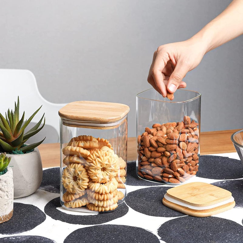TIENER Glass Food Storage 01 PIECE 950 ML Containers with Airtight Bamboo Lid, Thickened Coffee Storage Jars for Home Kitchen, Pantry Tea, Spices, Snack, Salt, Grains, Pasta - Image 1