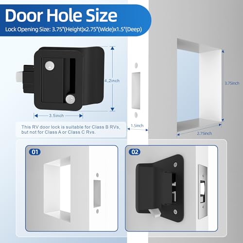 DAIERTEK RV Door Lock, Camper Door Lock Replacement RV Entry Door Lock Handle Latch Zinc Alloy Black for RV Camper Travel Trailer -2pcs - Image 2