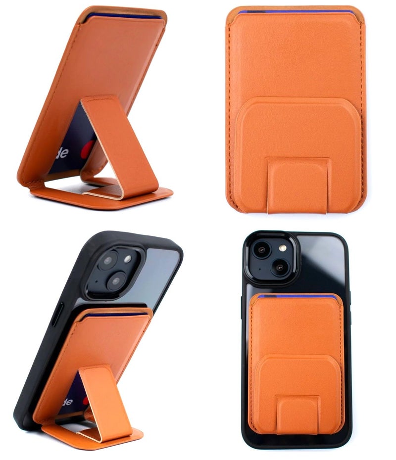 RIGGEAR Magnetic Phone Wallet, Compatible with MagSafe Wallet for iPhones, Android Phones and Magnetic Cases/Covers, Holds Upto 3 Cards, with Stand Feature (Free Metal Ring Included) (Brown) - Image 2