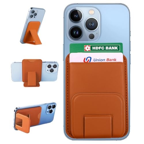 RIGGEAR Magnetic Phone Wallet, Compatible with MagSafe Wallet for iPhones, Android Phones and Magnetic Cases/Covers, Holds Upto 3 Cards, with Stand Feature (Free Metal Ring Included) (Brown) - Image 1