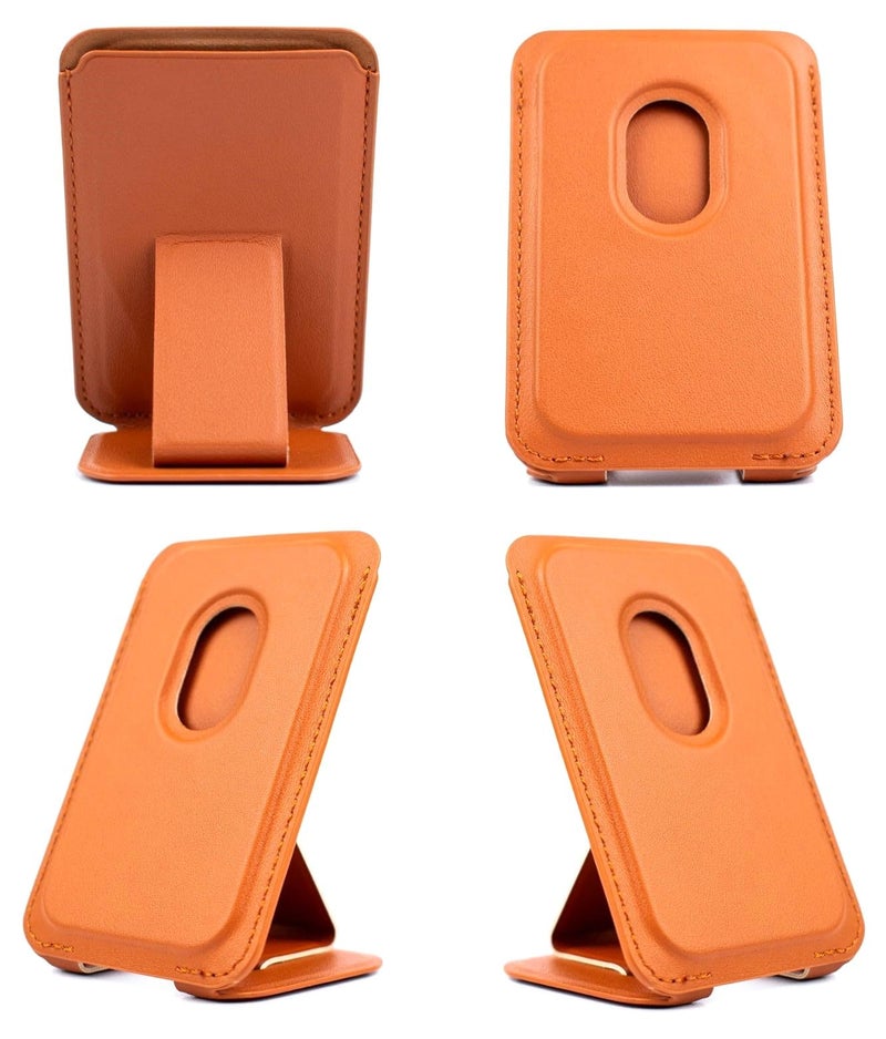 RIGGEAR Magnetic Phone Wallet, Compatible with MagSafe Wallet for iPhones, Android Phones and Magnetic Cases/Covers, Holds Upto 3 Cards, with Stand Feature (Free Metal Ring Included) (Brown) - Image 4