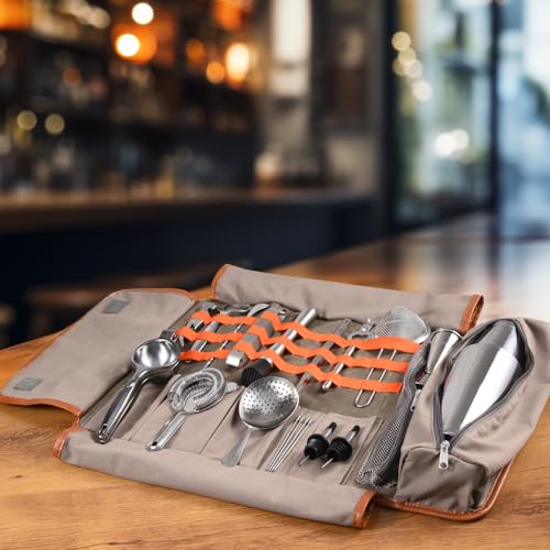 Etens Travel Bartender Kit – 22-Pc Bartending Kit with Bar Tools Bartender Accessories, Waxed Canvas Tool Bag – Professional Stainless Steel Bar Tools Set with Standard Jigger, Unbreakable Squeezer - Image 3