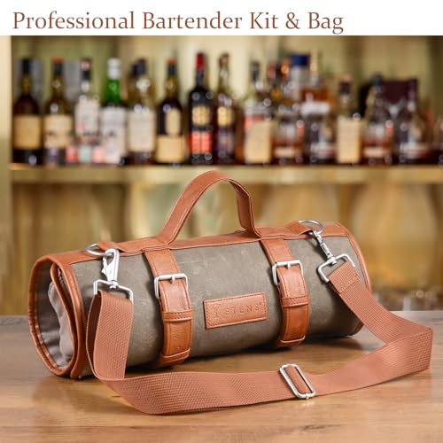 Etens Travel Bartender Kit – 22-Pc Bartending Kit with Bar Tools Bartender Accessories, Waxed Canvas Tool Bag – Professional Stainless Steel Bar Tools Set with Standard Jigger, Unbreakable Squeezer - Image 2