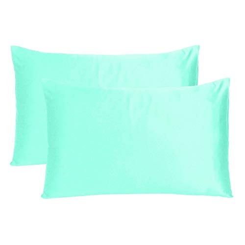 Oussum Satin Silk Pillowcase Pillow Case Covers with Envelop Closure for Hair and Skin Home Bed Decor Set of 2 Pillowcase Free Single Pc Scrunchie (Regular Size (18"x27"), Ice Green) - Image 2