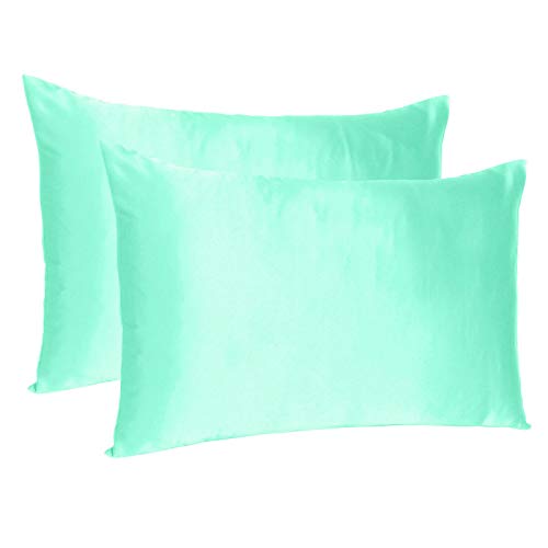 Oussum Satin Silk Pillowcase Pillow Case Covers with Envelop Closure for Hair and Skin Home Bed Decor Set of 2 Pillowcase Free Single Pc Scrunchie (Regular Size (18"x27"), Ice Green) - Image 1