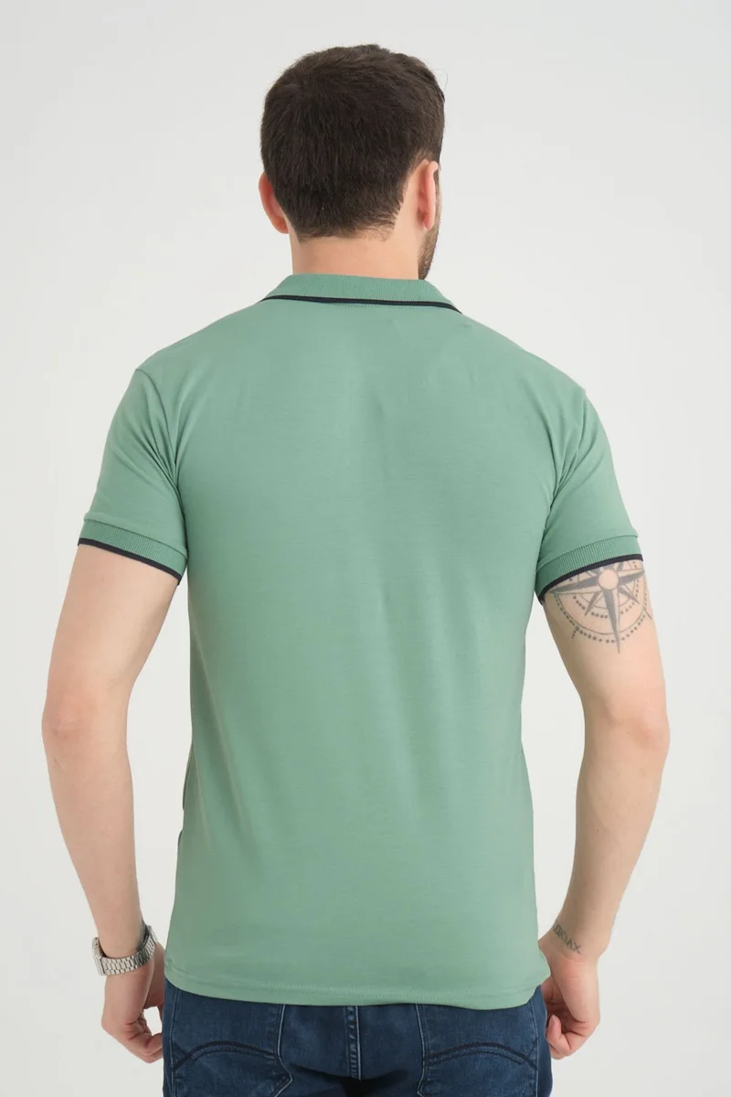 Varetta Men's Moss Green Polo Neck Piping Summer Cotton Short Sleeve T Shirt