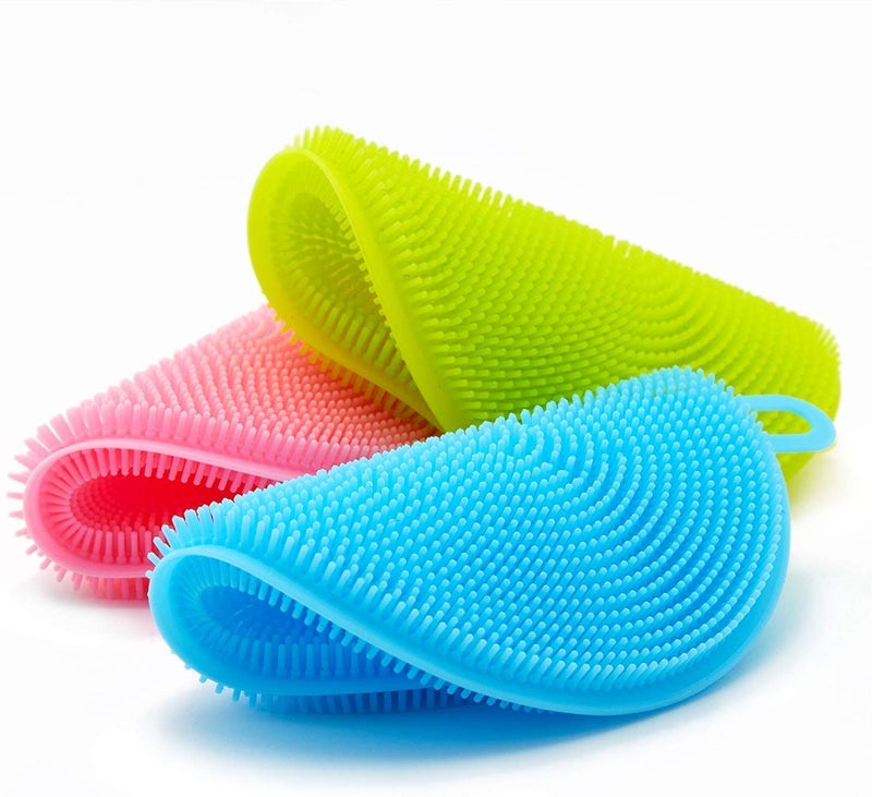 PARVY Multipurpose 3 Pcs Better Sponge Silicon Sponge Set Hear Pad Utensil Cleaning Non Slip Grid Household Kitchen Cleaner Tools Easy Remove Grease Multicolor - Image 2