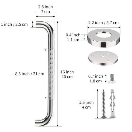 ZUEXT 16 Inch Stainless Steel Chrome Shower Grab Bar, ZUEXT Towel Bar, Bathroom Balance Bar, Safety Hand Rail Support, Handicap Elderly Injury Senior Bath Assist Handle - Image 2