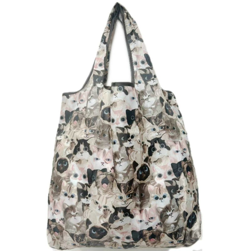 Portable Folding Floral Shopping Bag Plain cat 