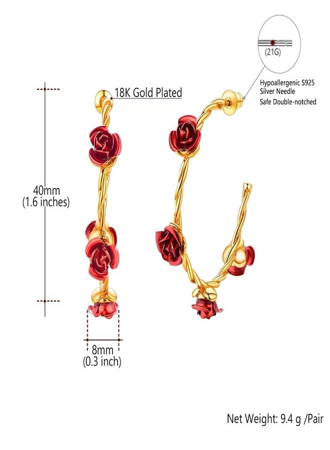 U7 Rose Flower Earrings for Women 18K Gold Plated Twisted Rope Chain Cuff Hoop Earrings with Charm - Image 4