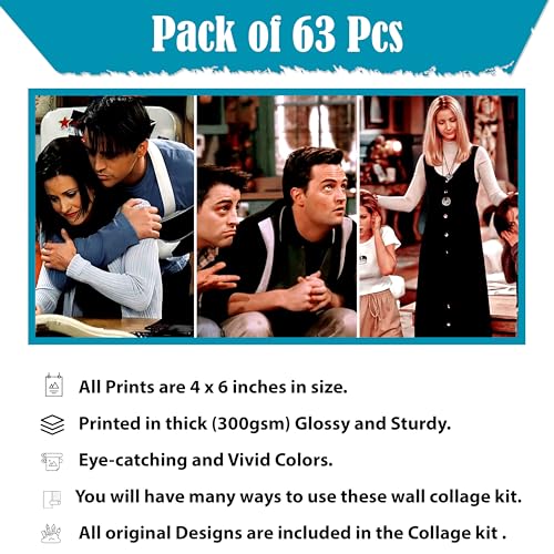 Rousrie Paper Aesthetic F.R.I.E.N.D.S Tv Shows Wall Collage Kit for Study Room Walls Decoration Size:4.00X6.00 Inches (Set of 63 Decor Stickers Poster) Self-Adesive Poster, Home, Self-Adhesive - Image 5