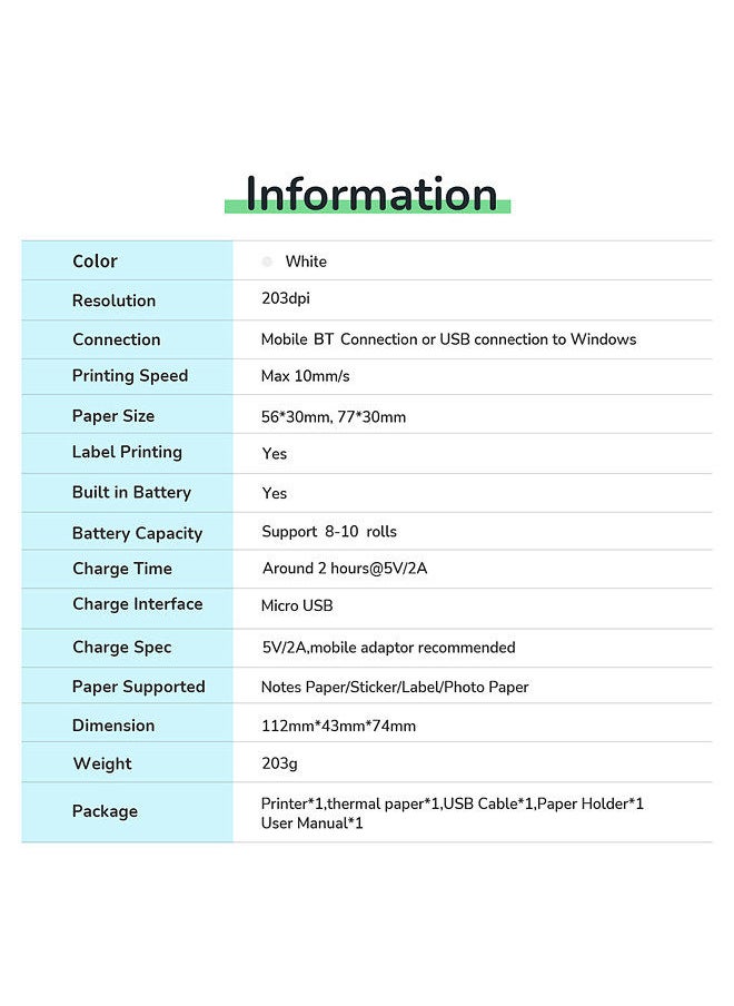 PeriPage A3X Mini Portable Photo Sticker Printer 203dpi BT Wireless Mobile Thermal Printer Receipt Label Maker Support 77mm/56mm Paper Width Compatible with Android iOS Windows  - Image 5