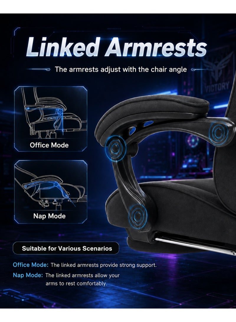 FUOE Gaming chair with footrest, computer chair with lumbar support, height adjustable gaming chair, with lumbar massage, 360° swivel seat and headrest, suitable for office or gaming (black). - Image 3
