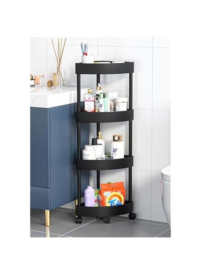 هوكور ارفف زاوية بلاستيكية للحمام من بوكسونج، ارفف زاوية دش الحمام، عربة وحدة رفوف دش مع عجلة، عربة تخزين مفتوحة مقاومة للصدا للحمام والمطبخ (اسود، 4 طبقات) - Image 1