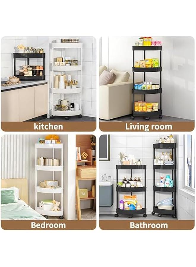 هوكور ارفف زاوية بلاستيكية للحمام من بوكسونج، ارفف زاوية دش الحمام، عربة وحدة رفوف دش مع عجلة، عربة تخزين مفتوحة مقاومة للصدا للحمام والمطبخ (اسود، 4 طبقات) - Image 3