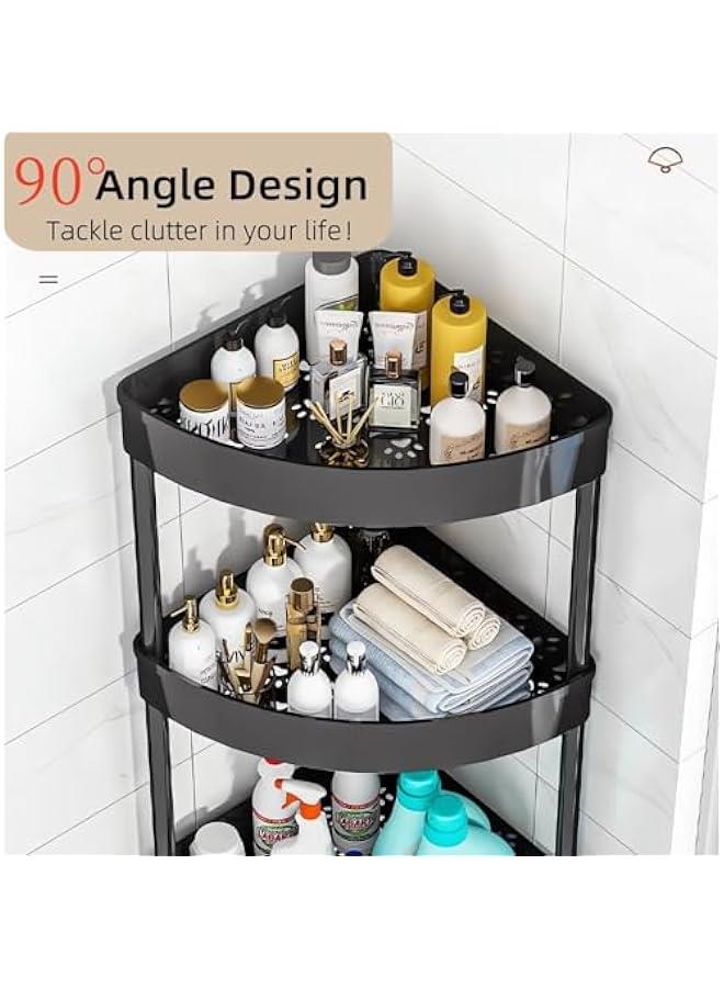 هوكور ارفف زاوية بلاستيكية للحمام من بوكسونج، ارفف زاوية دش الحمام، عربة وحدة رفوف دش مع عجلة، عربة تخزين مفتوحة مقاومة للصدا للحمام والمطبخ (اسود، 4 طبقات) - Image 4