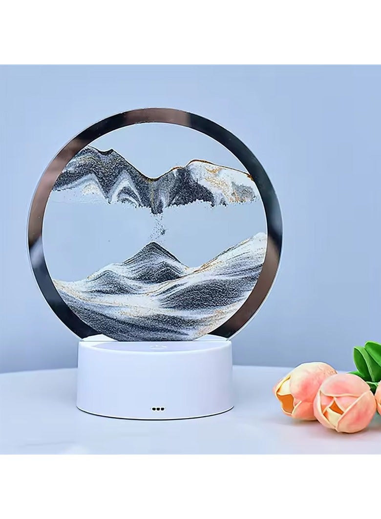 DubaiGallery 3D Sand Art Painting Desk Lamp Round Glass Kinetic Sandscapes with LED Light - Image 1