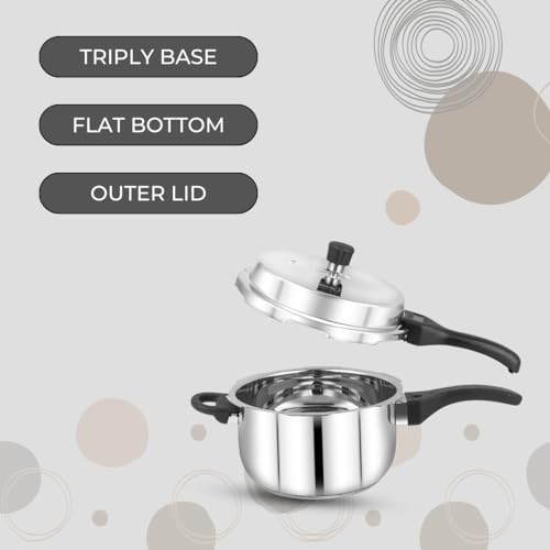 Pencil Pristine Stainless Steel Pressure Cooker Outer Lid | Gas stove and Induction Compatible | Triply Base, Heavy Bottom/Impact Bonded/Capsulated Bottom | Silver,(2 Litres) - Image 4