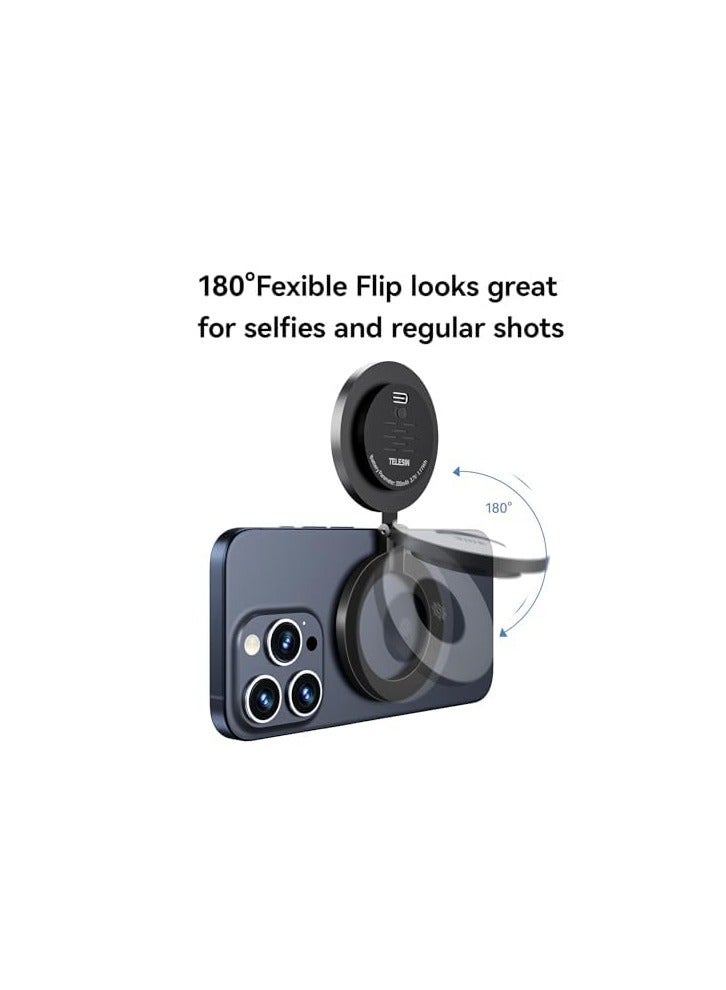 Selfie Ring Light, LED Mini Charging Foldable Magnetic Suction Makeup Light , 3-Modes Magnetic Fill Light for Magsafe, Rechargeable 180° Flip Lighting Phone Ring Light for Video Recording, Black  - Image 2