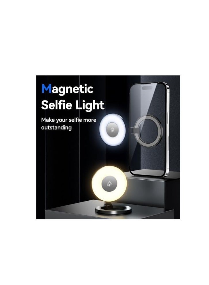 Selfie Ring Light, LED Mini Charging Foldable Magnetic Suction Makeup Light , 3-Modes Magnetic Fill Light for Magsafe, Rechargeable 180° Flip Lighting Phone Ring Light for Video Recording, Black  - Image 5