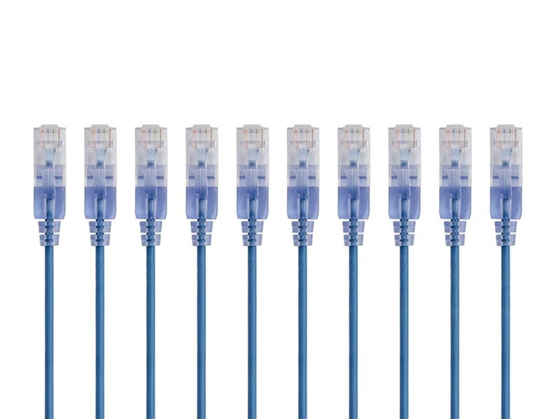 Monoprice Cat6A Ethernet Patch Cable 10Pack Snagless RJ45 550Mhz 10G UTP Pure Bare Copper Wire 30AWG 05 Feet Blue SlimRun Series - Image 2