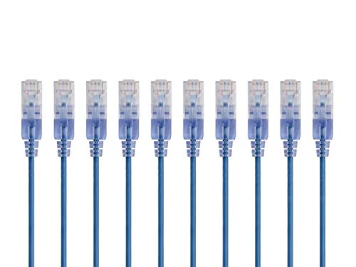 Monoprice Cat6A Ethernet Patch Cable 10Pack Snagless RJ45 550Mhz 10G UTP Pure Bare Copper Wire 30AWG 05 Feet Blue SlimRun Series - Image 1