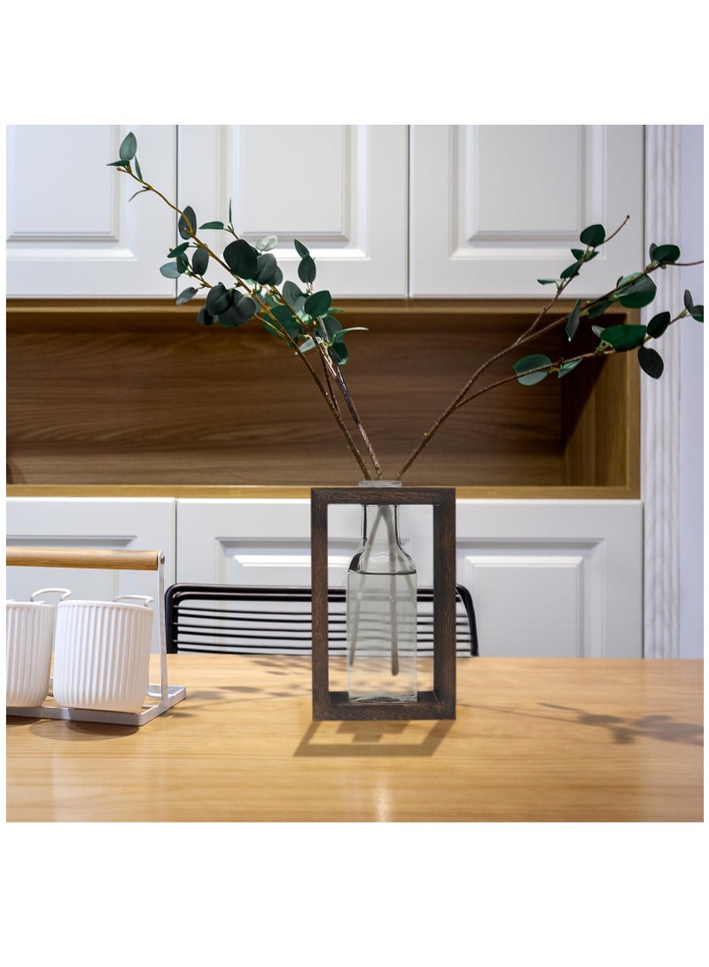 Excefore Plant Terrarium with Wooden Stand,Plant Wooden Station with Glass Vase for Hydroponic Plant,Desktop Wooden Holder for Indoor Plants Home Garden Office Decoration Plants, Plant Holder Lover Gifts - Image 5