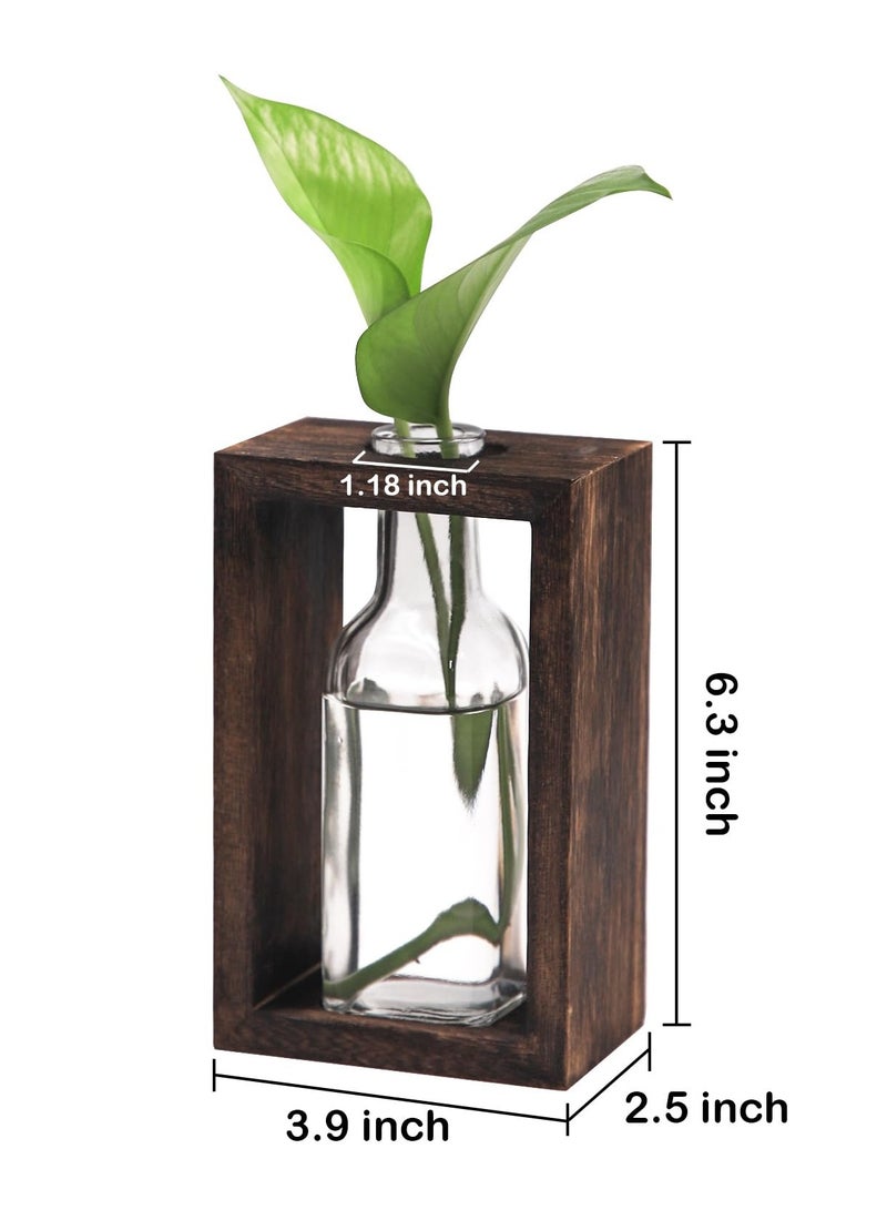 Excefore Plant Terrarium with Wooden Stand,Plant Wooden Station with Glass Vase for Hydroponic Plant,Desktop Wooden Holder for Indoor Plants Home Garden Office Decoration Plants, Plant Holder Lover Gifts - Image 2