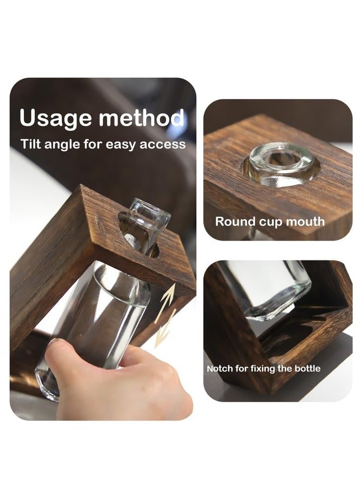 Excefore Plant Terrarium with Wooden Stand,Plant Wooden Station with Glass Vase for Hydroponic Plant,Desktop Wooden Holder for Indoor Plants Home Garden Office Decoration Plants, Plant Holder Lover Gifts - Image 3