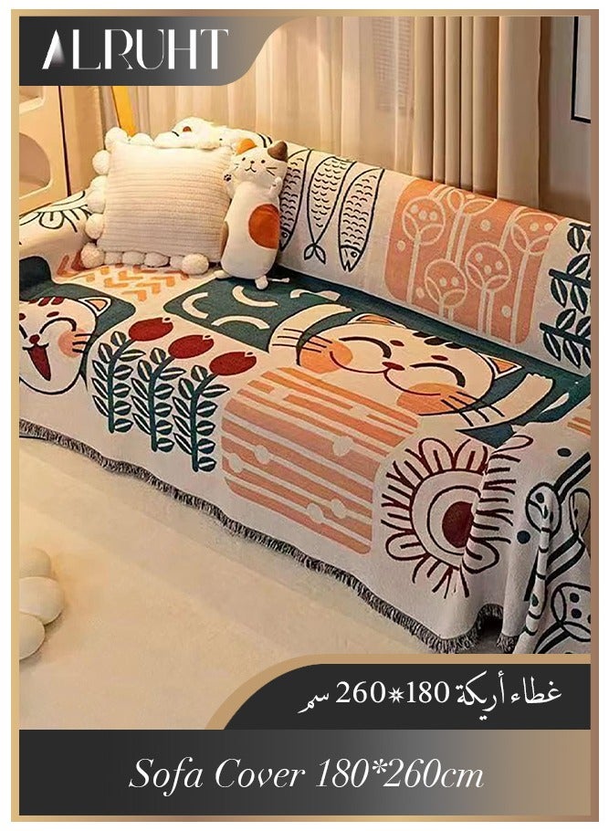 الروهيت غطاء أريكة، غطاء أريكة بثلاثة مقاعد، أغطية أريكة مزدوجة الجوانب، بطانية أريكة منسوجة مزخرفة بشراشيب محبوكة للسرير، بطانية ناعمة قابلة للغسل وغير قابلة للانزلاق، 180 × 260 سم - Image 1