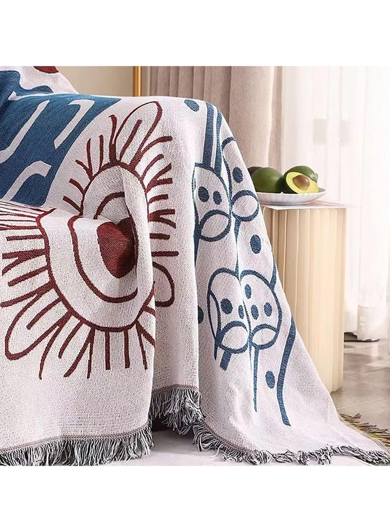 الروهيت غطاء أريكة، غطاء أريكة بثلاثة مقاعد، أغطية أريكة مزدوجة الجوانب، بطانية أريكة منسوجة مزخرفة بشراشيب محبوكة للسرير، بطانية ناعمة قابلة للغسل وغير قابلة للانزلاق، 180 × 260 سم - Image 3