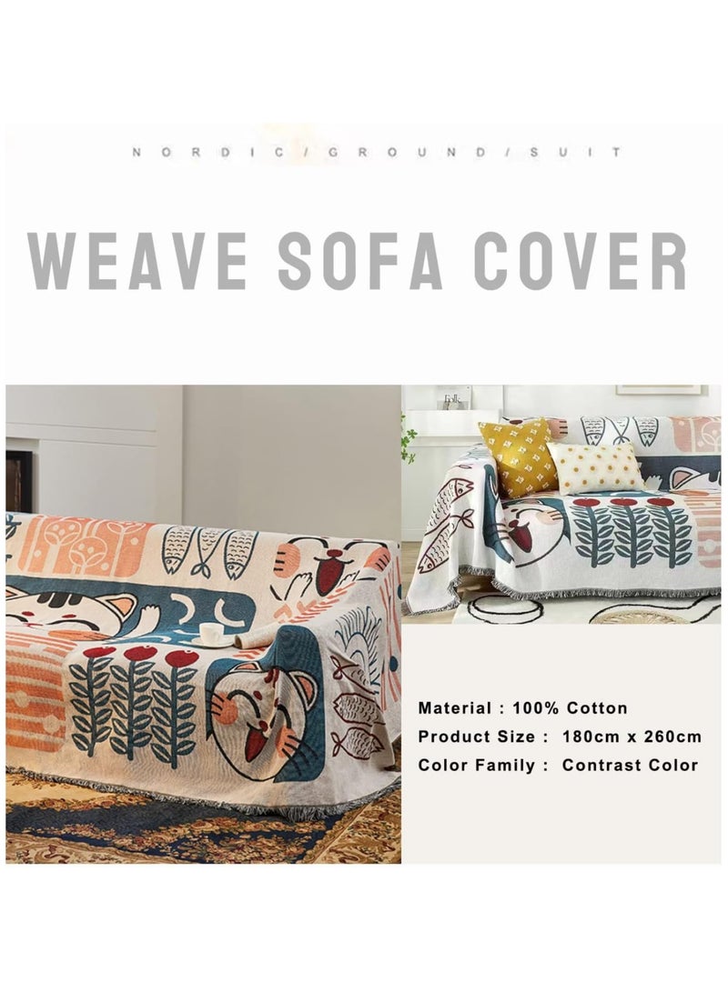 الروهيت غطاء أريكة، غطاء أريكة بثلاثة مقاعد، أغطية أريكة مزدوجة الجوانب، بطانية أريكة منسوجة مزخرفة بشراشيب محبوكة للسرير، بطانية ناعمة قابلة للغسل وغير قابلة للانزلاق، 180 × 260 سم - Image 4