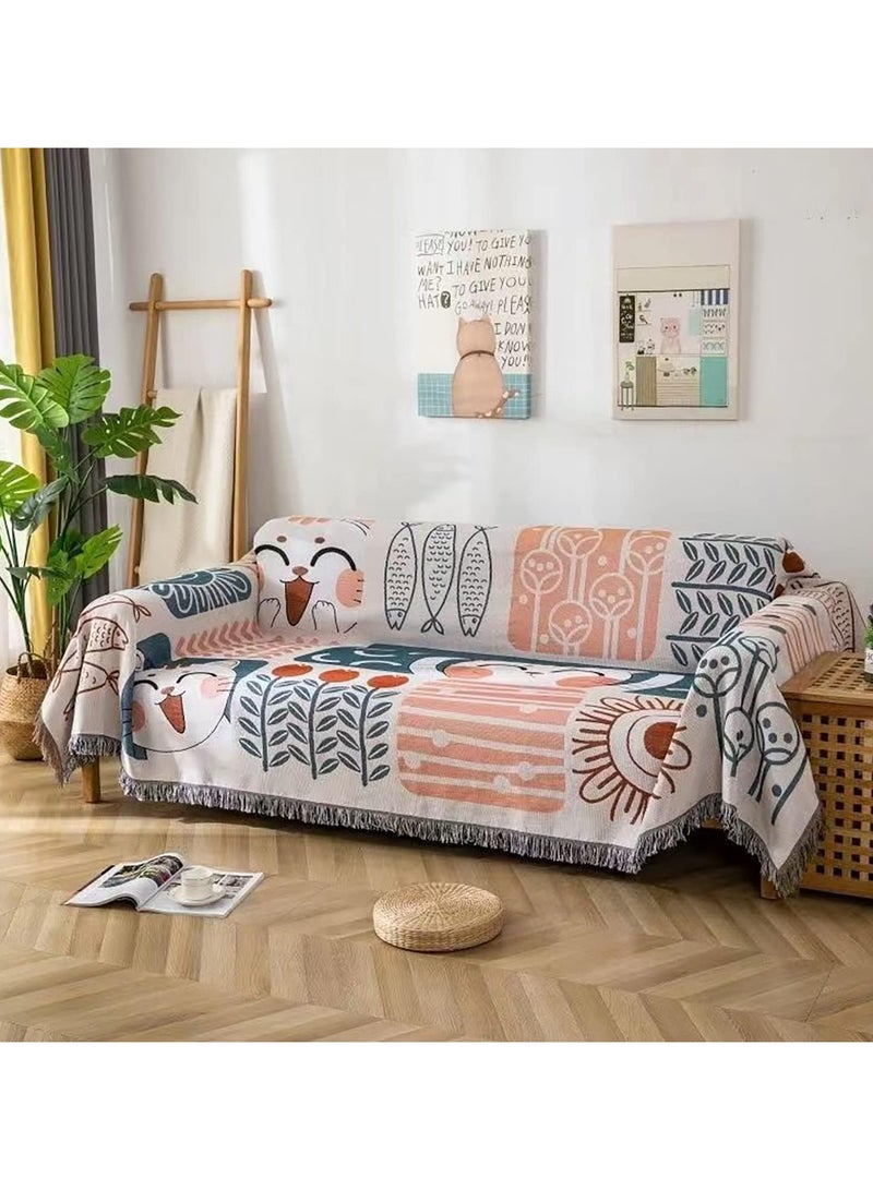 الروهيت غطاء أريكة، غطاء أريكة بثلاثة مقاعد، أغطية أريكة مزدوجة الجوانب، بطانية أريكة منسوجة مزخرفة بشراشيب محبوكة للسرير، بطانية ناعمة قابلة للغسل وغير قابلة للانزلاق، 180 × 260 سم - Image 5