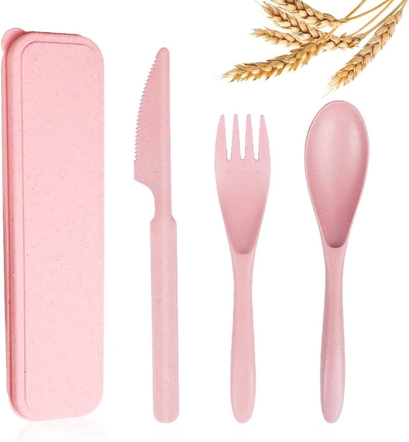 Sevia Reusable Lightweight EcoFriendly Wheat Straw Spoon Fork Knife Set Flatware Spoon Set Kitchen Tableware with Box for Travelling Camping Picnic Party School Office Home - Image 1