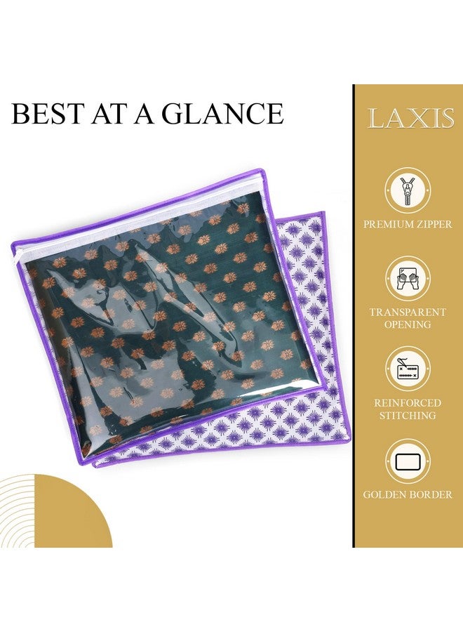 LAXIS HOMFIL Brand - LAXIS Non-Woven Printed Single Saree Cover, Saree Bag Pack of 10Pcs, Transparent Saree Covers With Zip, Saree Covers For Storage, Wardrobe Organiser, Size-36x42x2cm (Purple) - Image 3