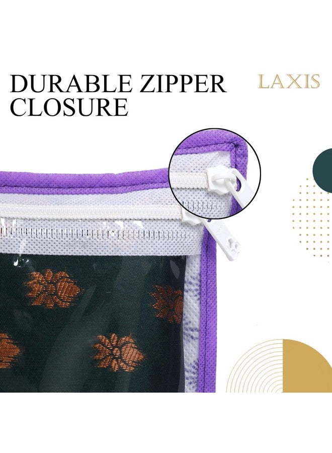 LAXIS HOMFIL Brand - LAXIS Non-Woven Printed Single Saree Cover, Saree Bag Pack of 10Pcs, Transparent Saree Covers With Zip, Saree Covers For Storage, Wardrobe Organiser, Size-36x42x2cm (Purple) - Image 4
