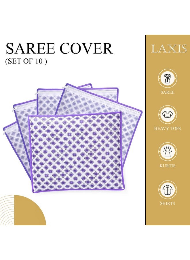 LAXIS HOMFIL Brand - LAXIS Non-Woven Printed Single Saree Cover, Saree Bag Pack of 10Pcs, Transparent Saree Covers With Zip, Saree Covers For Storage, Wardrobe Organiser, Size-36x42x2cm (Purple) - Image 5