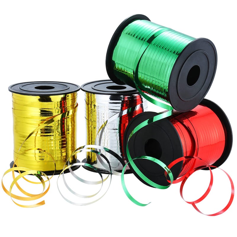 WHQXFDZ WHQXFDZ 880 Yards Christmas Curling Ribbon Metallic Gold Silver Red Green Shiny Cibbon Set Balloon String Metal Curly Ribbon for Christmas Gift Wrap Craft Holiday Decoration 