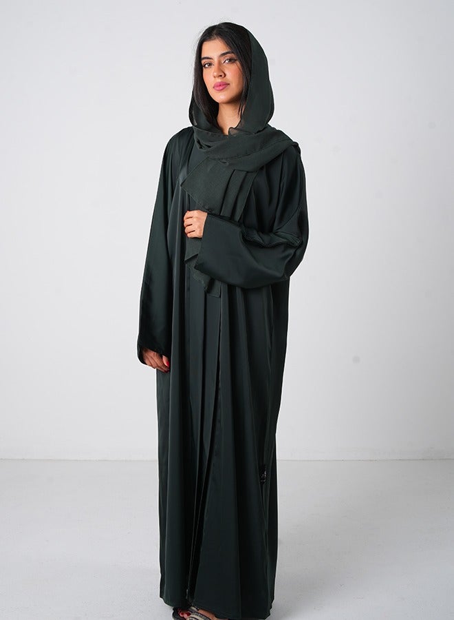 JAMEELA Dark Green Classic Open Abaya 3pieces Set - Image 1
