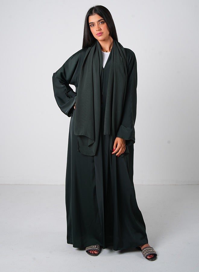 JAMEELA Dark Green Classic Open Abaya 3pieces Set - Image 2
