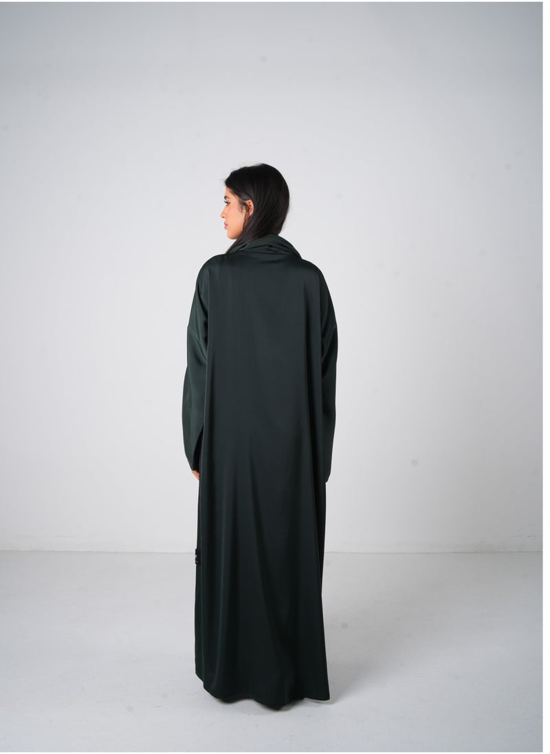 JAMEELA Dark Green Classic Open Abaya 3pieces Set - Image 4