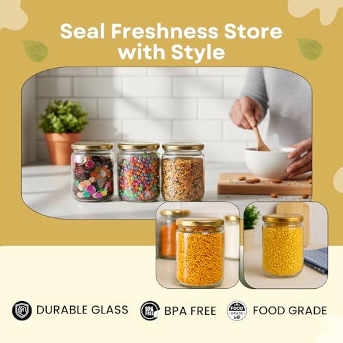 MACHAK Kitchen Storage Glass Jar With Rust Proof Air Tight Golden Cap, 500 Gms, Clear (Set of 3) - Image 4