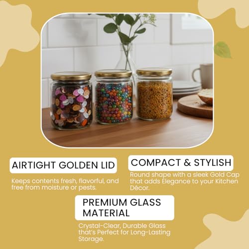 MACHAK Kitchen Storage Glass Jar With Rust Proof Air Tight Golden Cap, 500 Gms, Clear (Set of 3) - Image 5