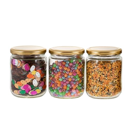 MACHAK Kitchen Storage Glass Jar With Rust Proof Air Tight Golden Cap, 500 Gms, Clear (Set of 3) - Image 1