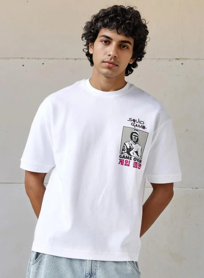 Men Relaxed Fit Crew Neck Short Sleeves Squid Game Print T-shirt