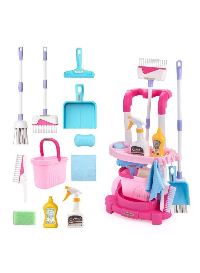 WALALLA Toddler Cleaning Set, 12PCS Detachable Kids Broom and Dustpan Set Includes Mop, Brush, Scraper, Handcart, Bucket and More, Pretend Play Housekeeping Kit, Birthday Gift for Boys Girls Aged 3+ - Image 1