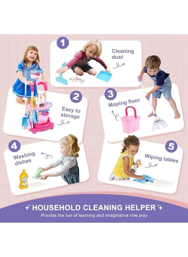 WALALLA Toddler Cleaning Set, 12PCS Detachable Kids Broom and Dustpan Set Includes Mop, Brush, Scraper, Handcart, Bucket and More, Pretend Play Housekeeping Kit, Birthday Gift for Boys Girls Aged 3+ - Image 2