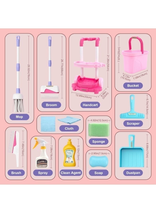 WALALLA Toddler Cleaning Set, 12PCS Detachable Kids Broom and Dustpan Set Includes Mop, Brush, Scraper, Handcart, Bucket and More, Pretend Play Housekeeping Kit, Birthday Gift for Boys Girls Aged 3+ - Image 3